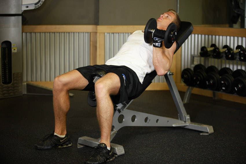 Alternate Incline Dumbbell Curl position 1