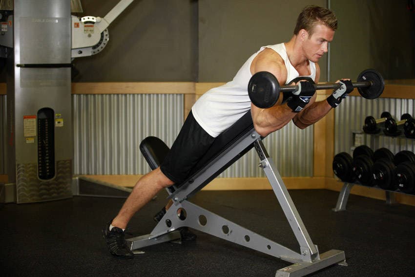 Barbell Curls Lying Against An Incline position 2