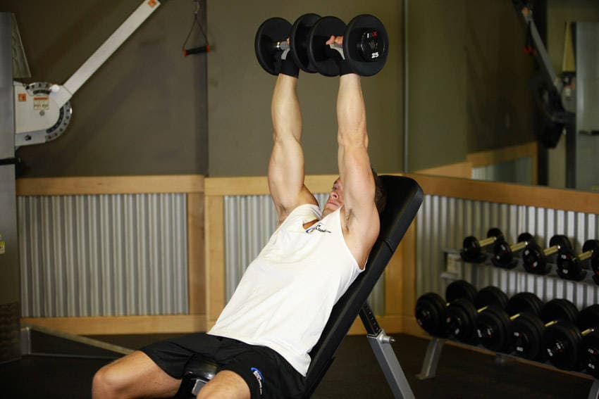 Dumbbell Incline Shoulder Raise - ending position