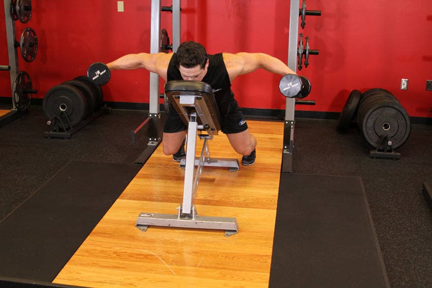 Dumbbell Lying Rear Lateral Raise - ending position