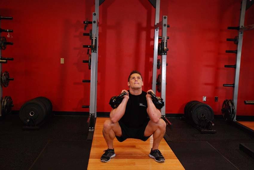 Front Squats With Two Kettlebells - ending position