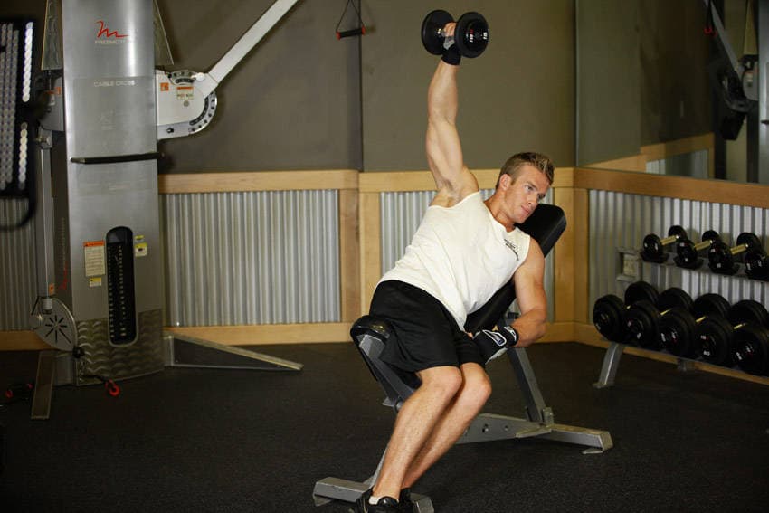 One-Arm Incline Lateral Raise - ending position