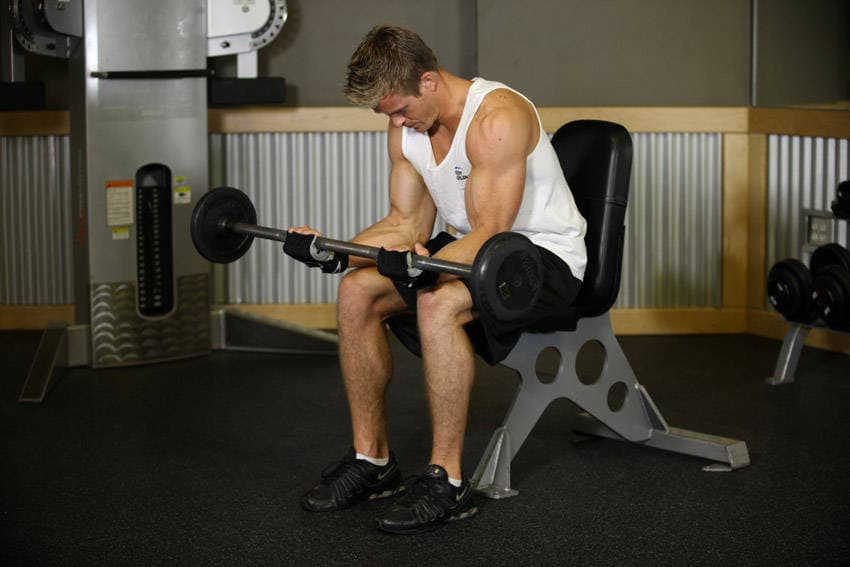 Seated Palm-Up Barbell Wrist Curl position 2