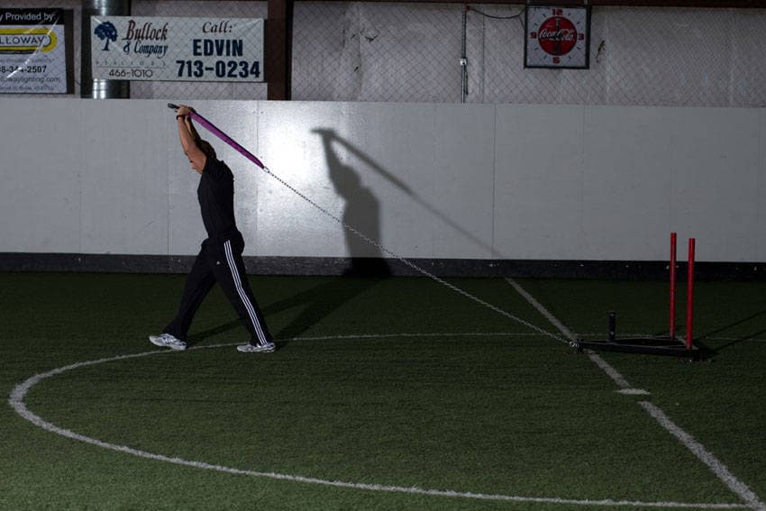 Sled Overhead Triceps Extension - ending position