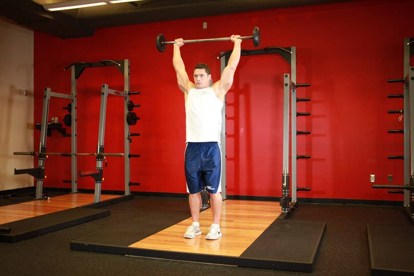 Standing Barbell Press Behind Neck - ending position