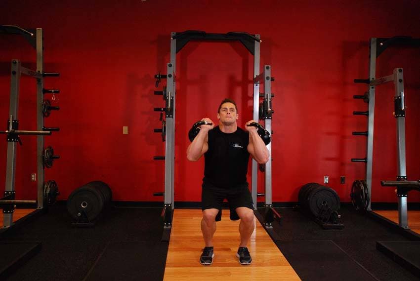 Double Kettlebell Push Press - ending position