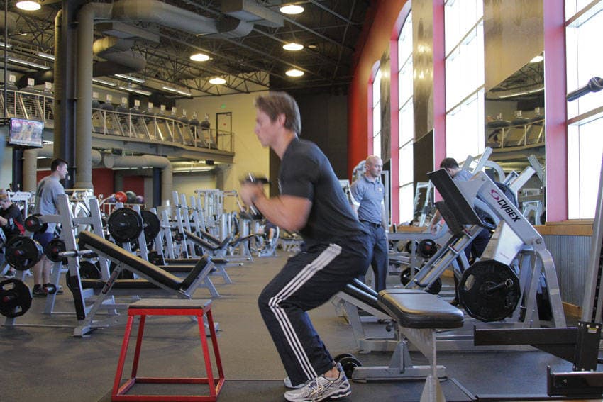 Dumbbell Seated Box Jump - ending position