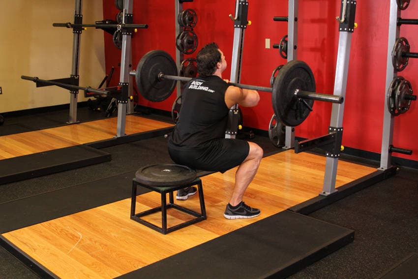 Front Barbell Squat To A Bench - ending position