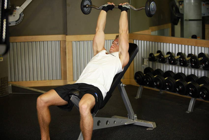 Incline Barbell Triceps Extension - ending position