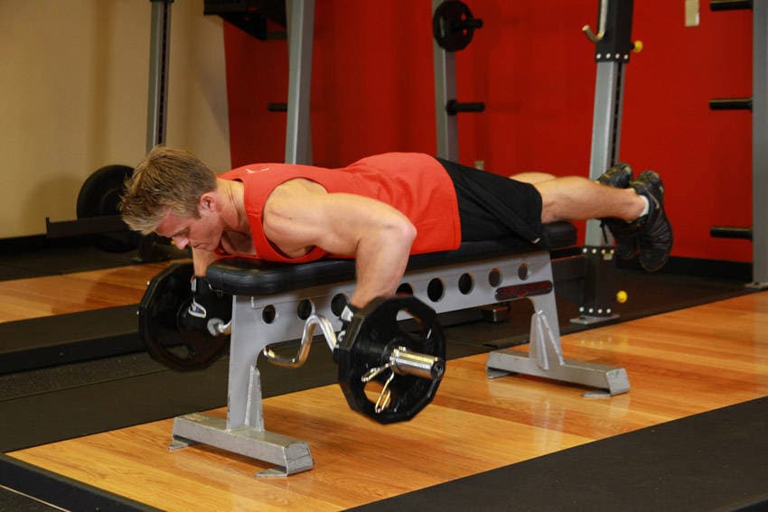 Lying Cambered Barbell Row position 2