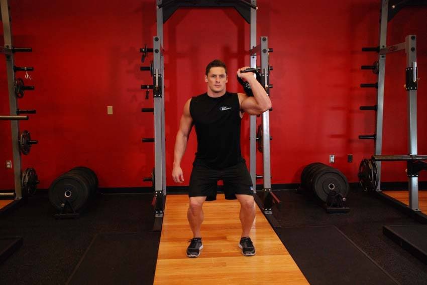 One-Arm Kettlebell Push Press - ending position
