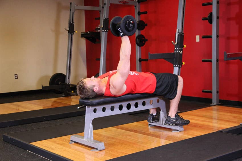 One Arm Dumbbell Bench Press - ending position