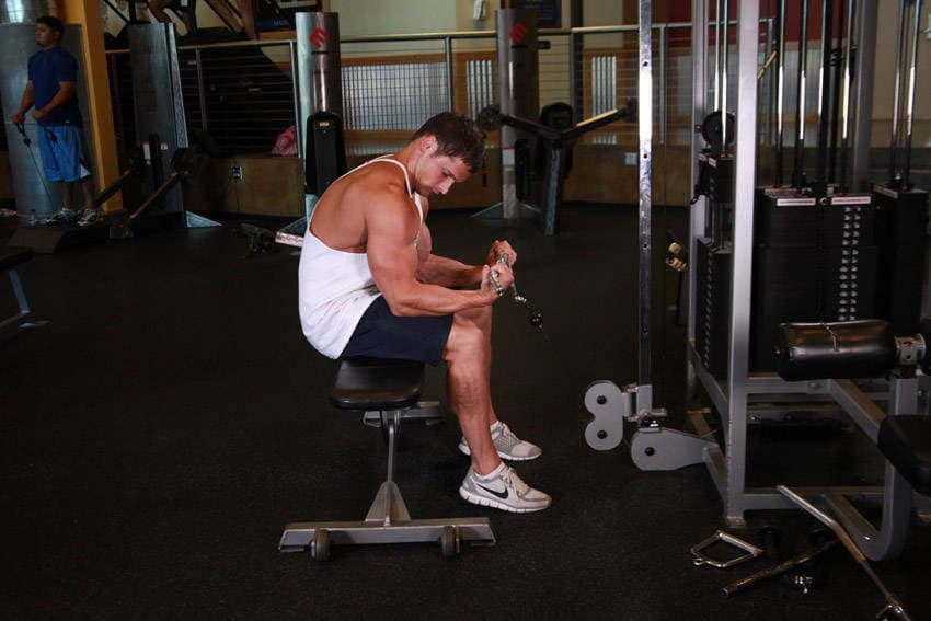 Seated Two-Arm Palms-Up Low-Pulley Wrist Curl position 2