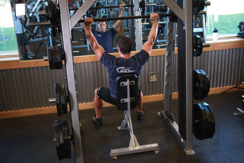 Smith Machine Overhead Shoulder Press - ending position