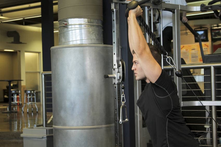 Triceps Overhead Extension with Rope - ending position