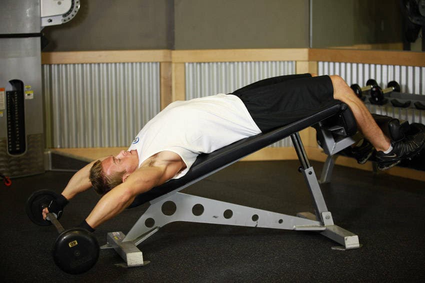 Wide-Grip Decline Barbell Pullover - ending position